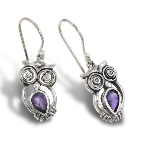 Amethyst Owl Earrings