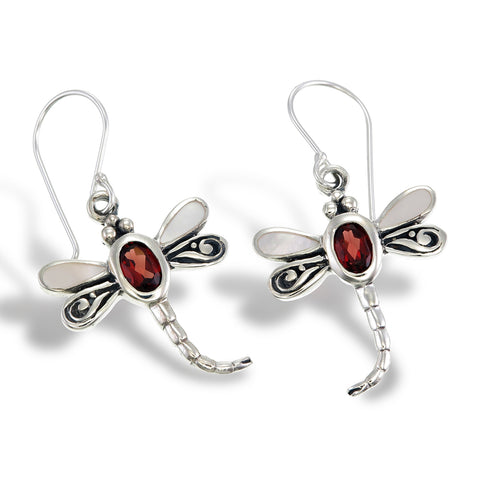 Garnet Dragonfly Earrings