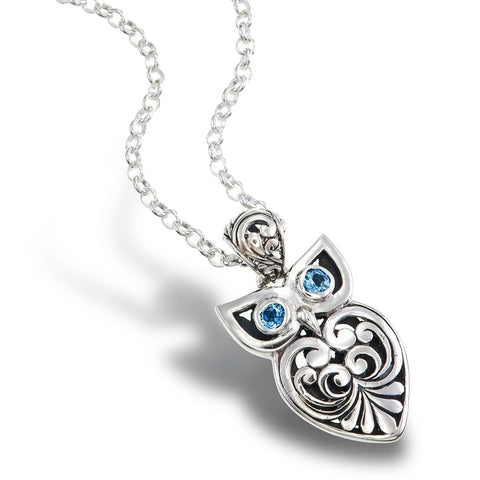 Blue Topaz Owl Pendant