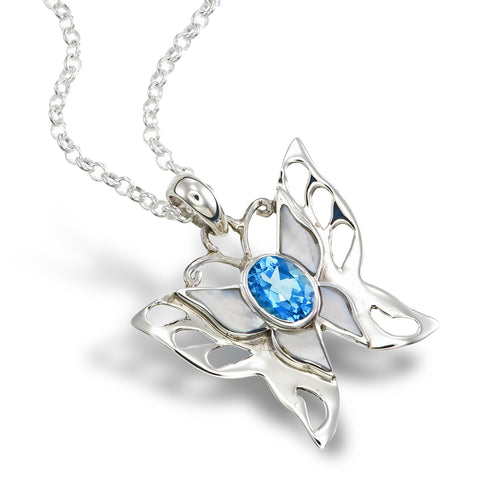 Blue Topaz Butterfly Pendant