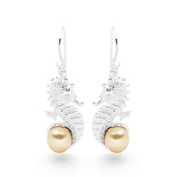 Pearl Guardian Seahorse Earrings (Gold)