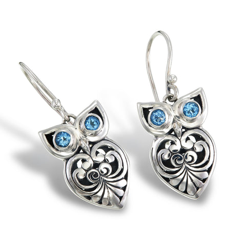 Blue Topaz Owl Earrings