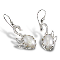 White Mabe Swan Earrings