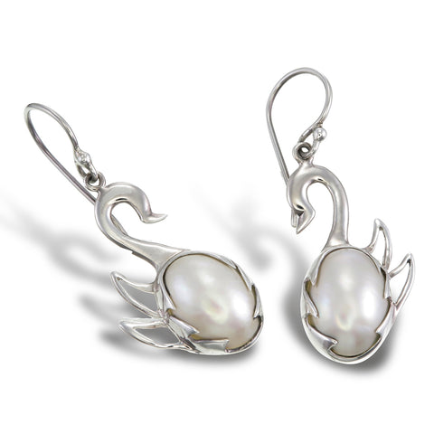 White Mabe Swan Earrings